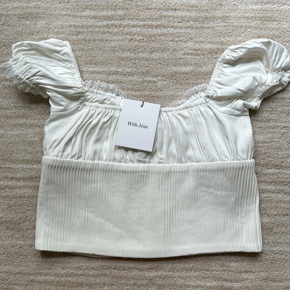 NWT With Jean Remi Milkmaid Top Off Shoulder Crop Top White Size Large - Picture 7 of 16